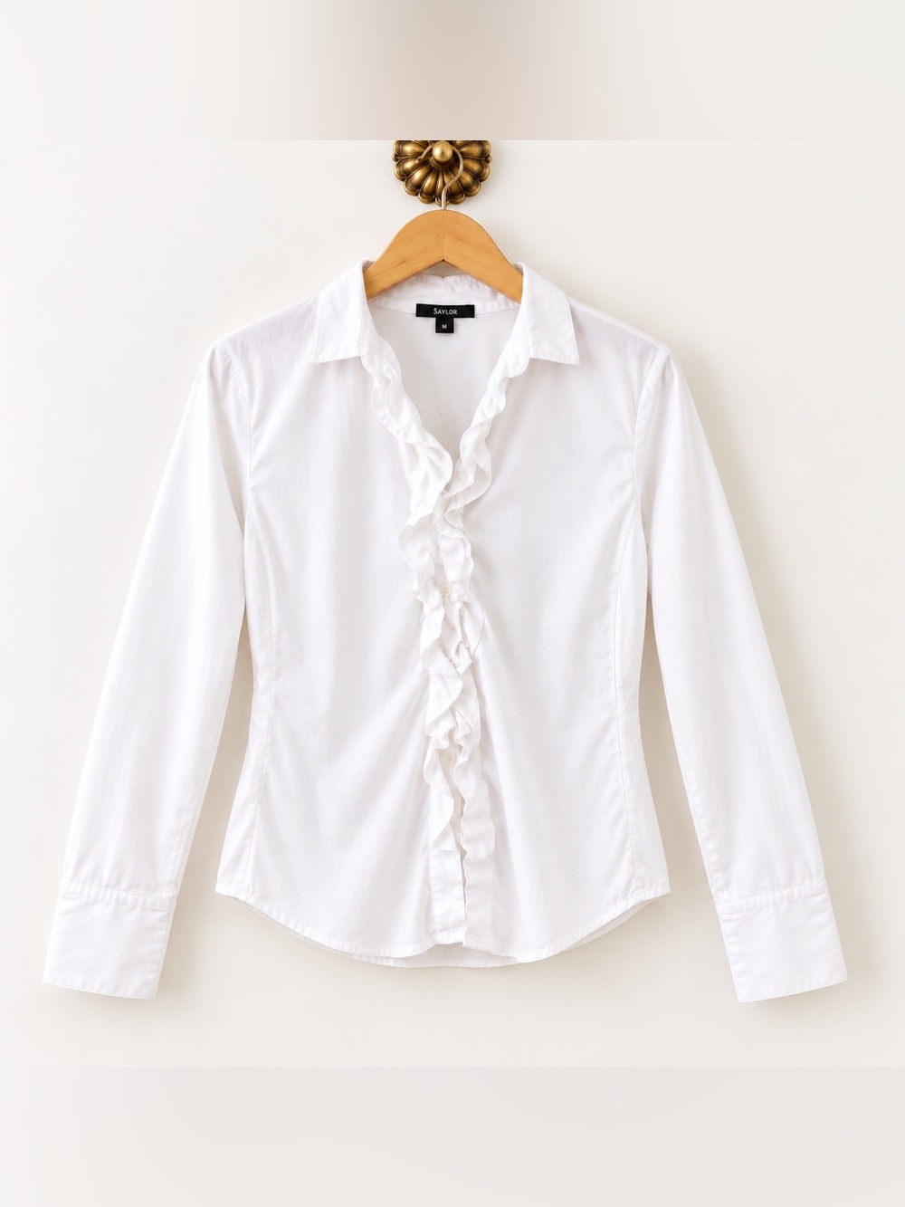 ISHYU White Ruffle Front Button-Down Blouse Size M